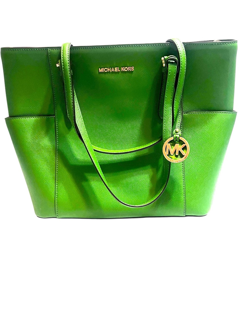 Michael Kors Jet Set Travel Leather Large Tote Bag True Green
